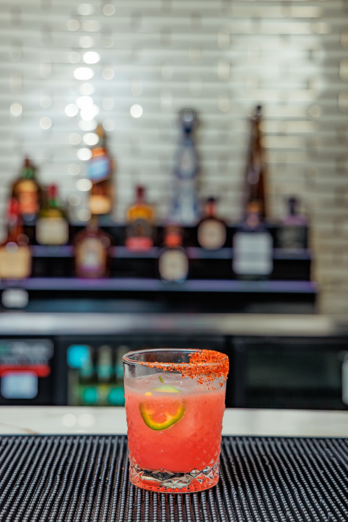 Strawberry pica pica margarita with chili salt rim